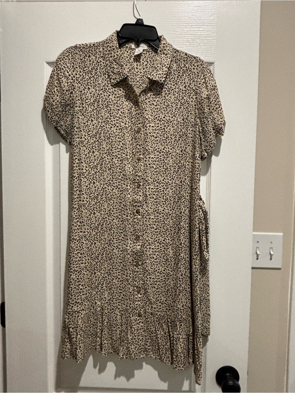 Japna Beige Leopard Print Button-Front Mini Dress